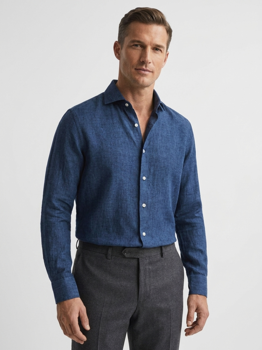 Navy Linen Long Sleeve