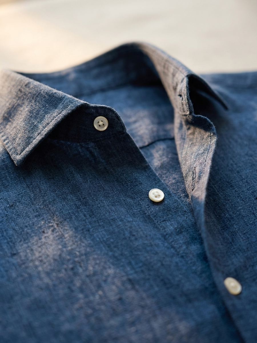 Navy Linen Long Sleeve
