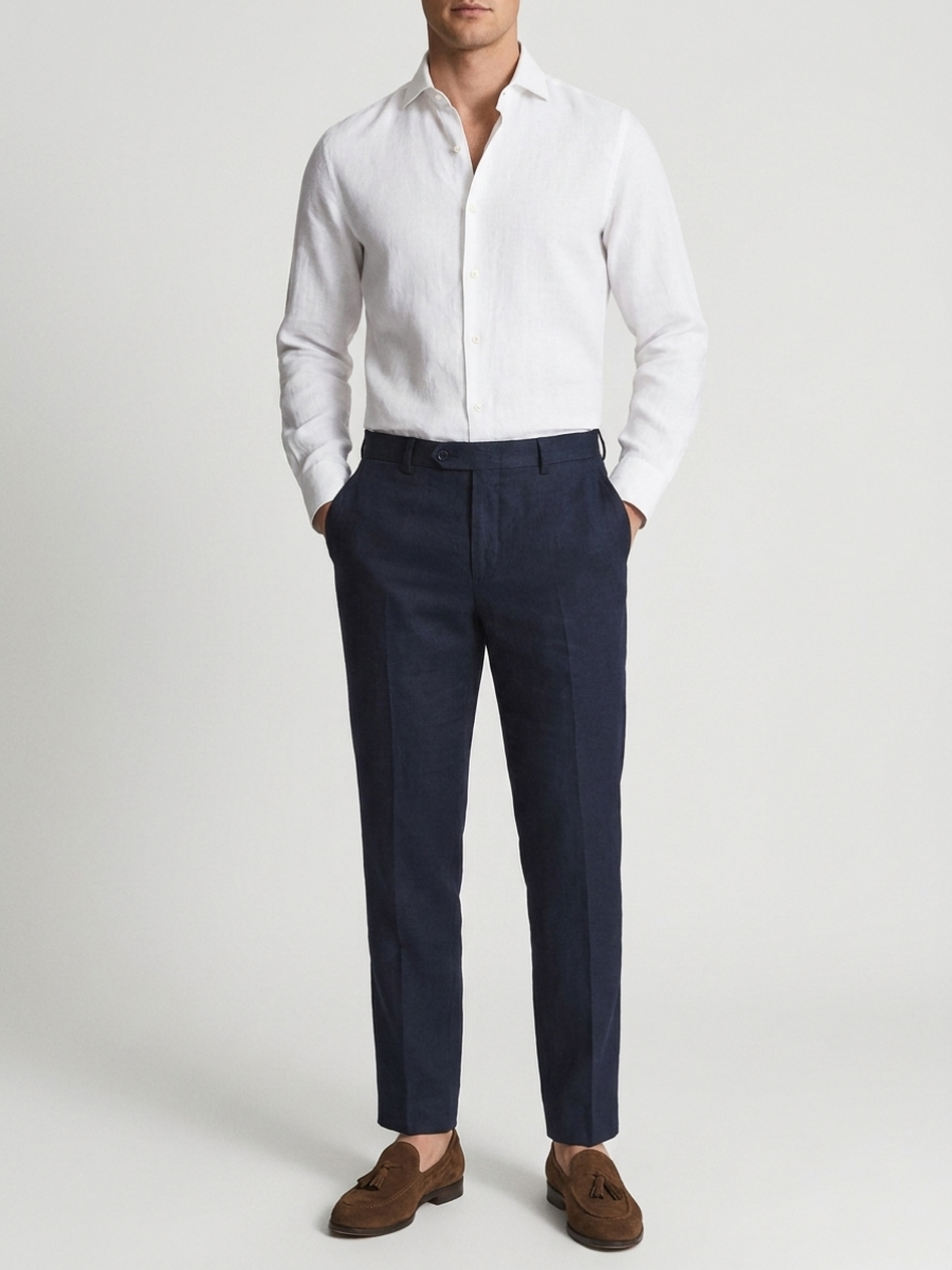 White Blue Linen Long Sleeve