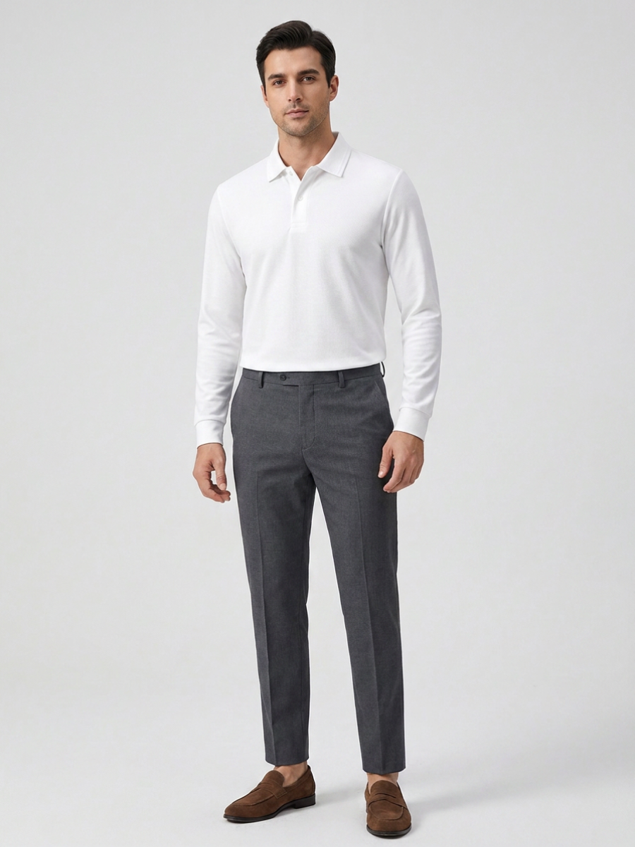 White Cotton Long Sleeve Polo