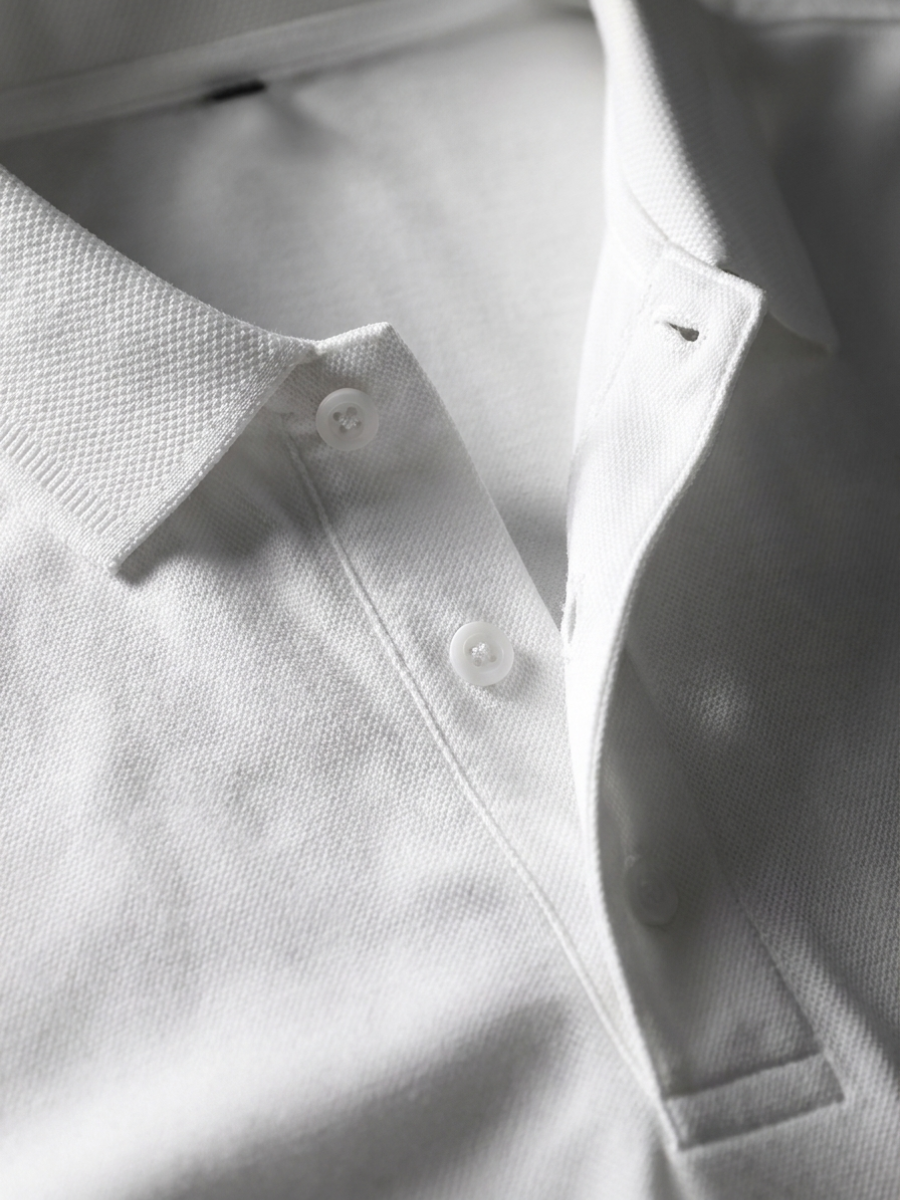 White Cotton Long Sleeve Polo