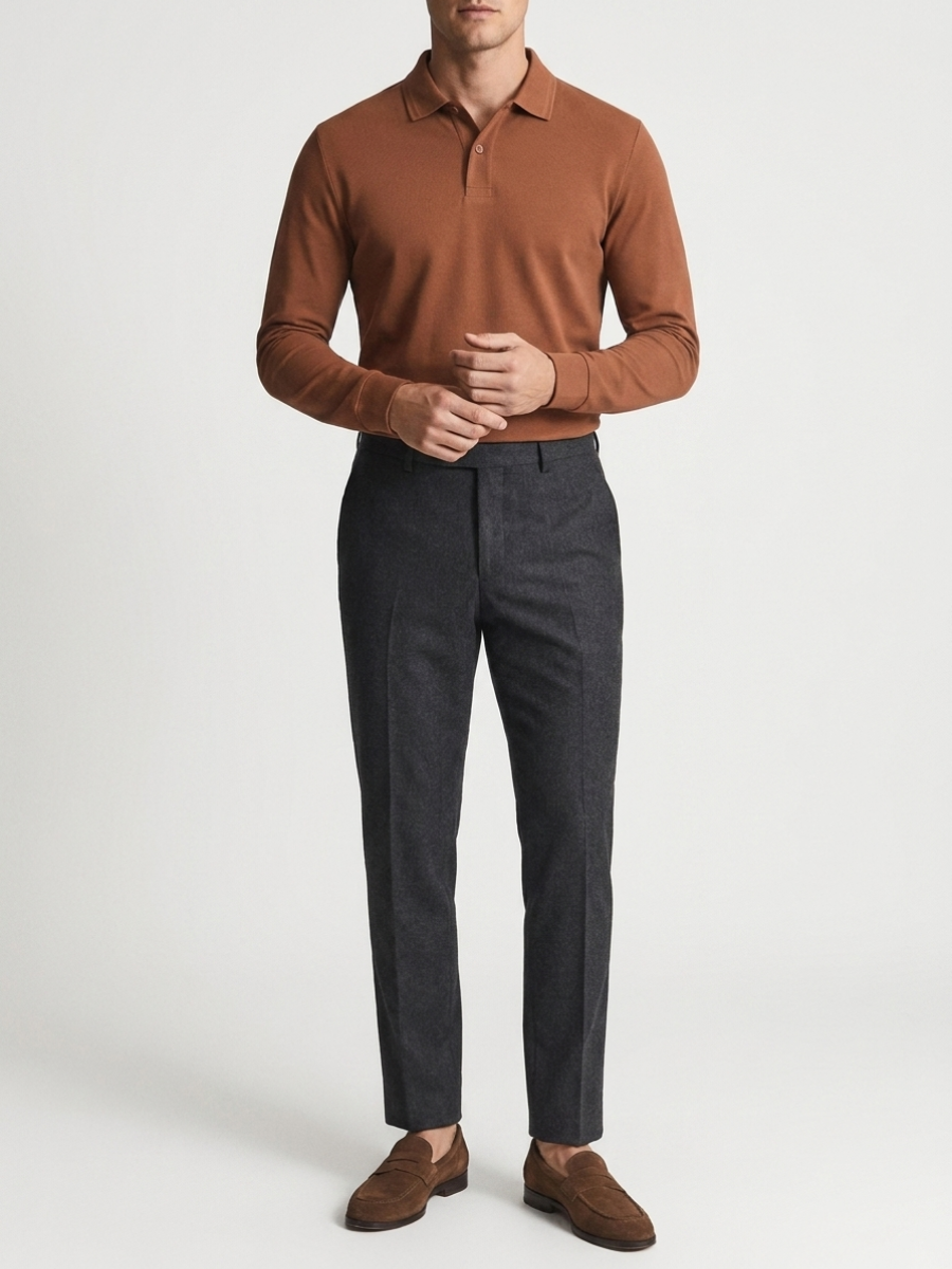 Orange Cotton Long Sleeve Polo
