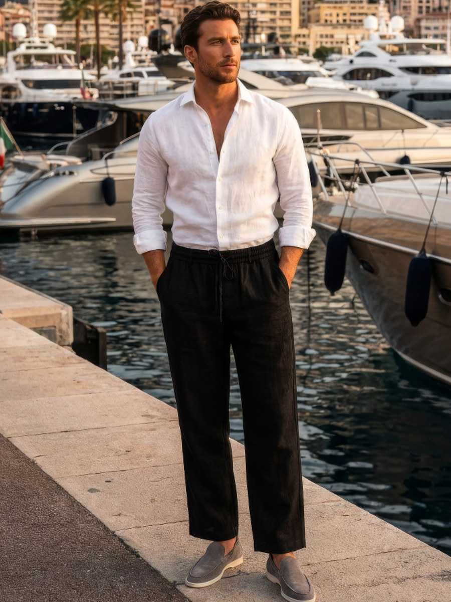 Schwarze Leinenhose