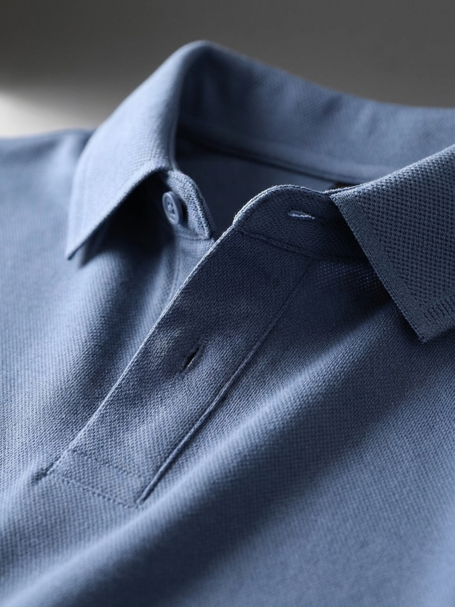 Blue Cotton Long Sleeve Polo