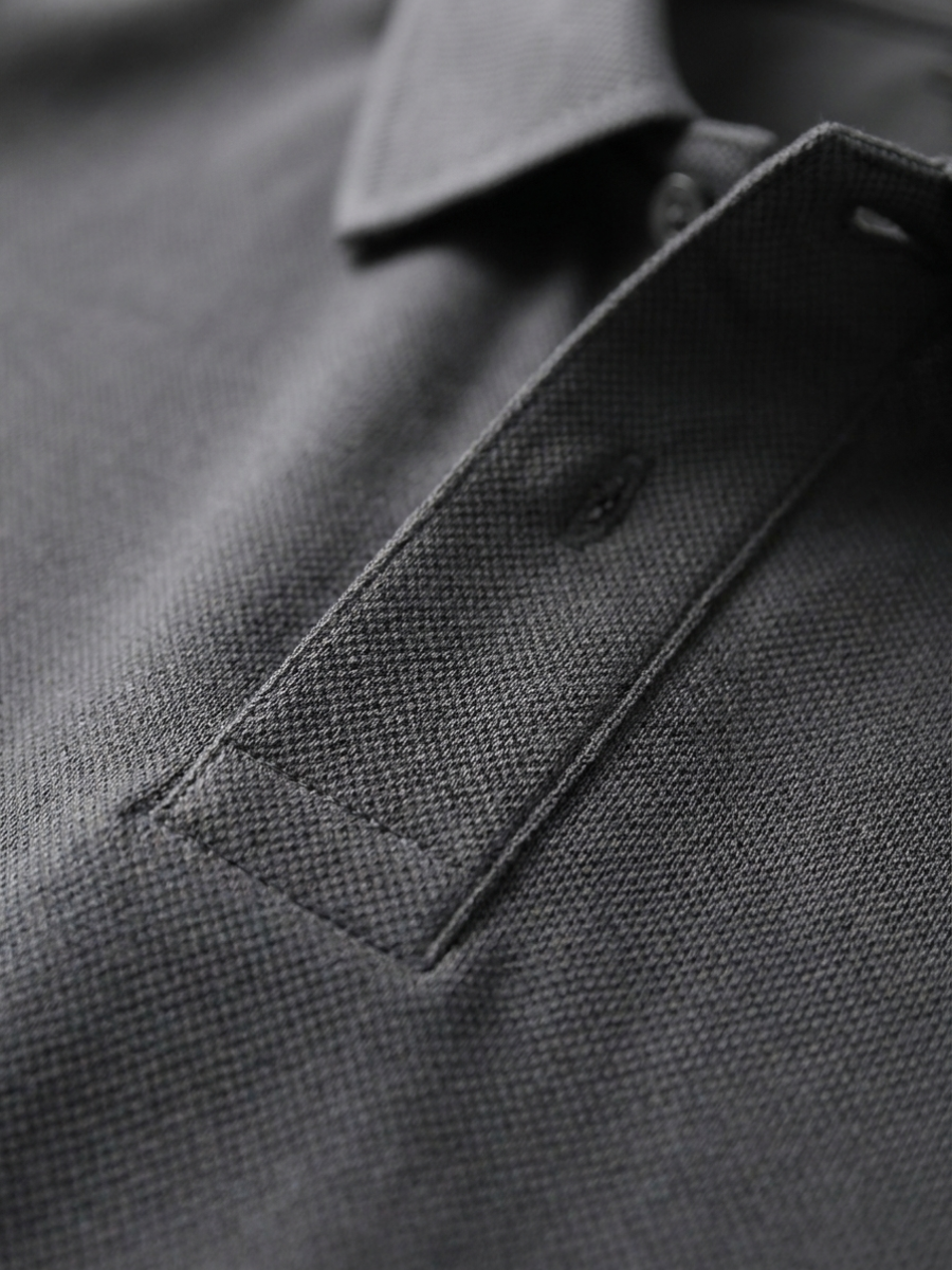 Dark Grey Cotton Long Sleeve Polo