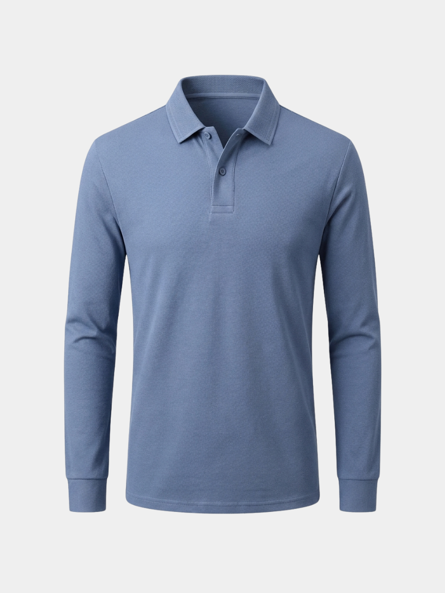 Blue Cotton Long Sleeve Polo