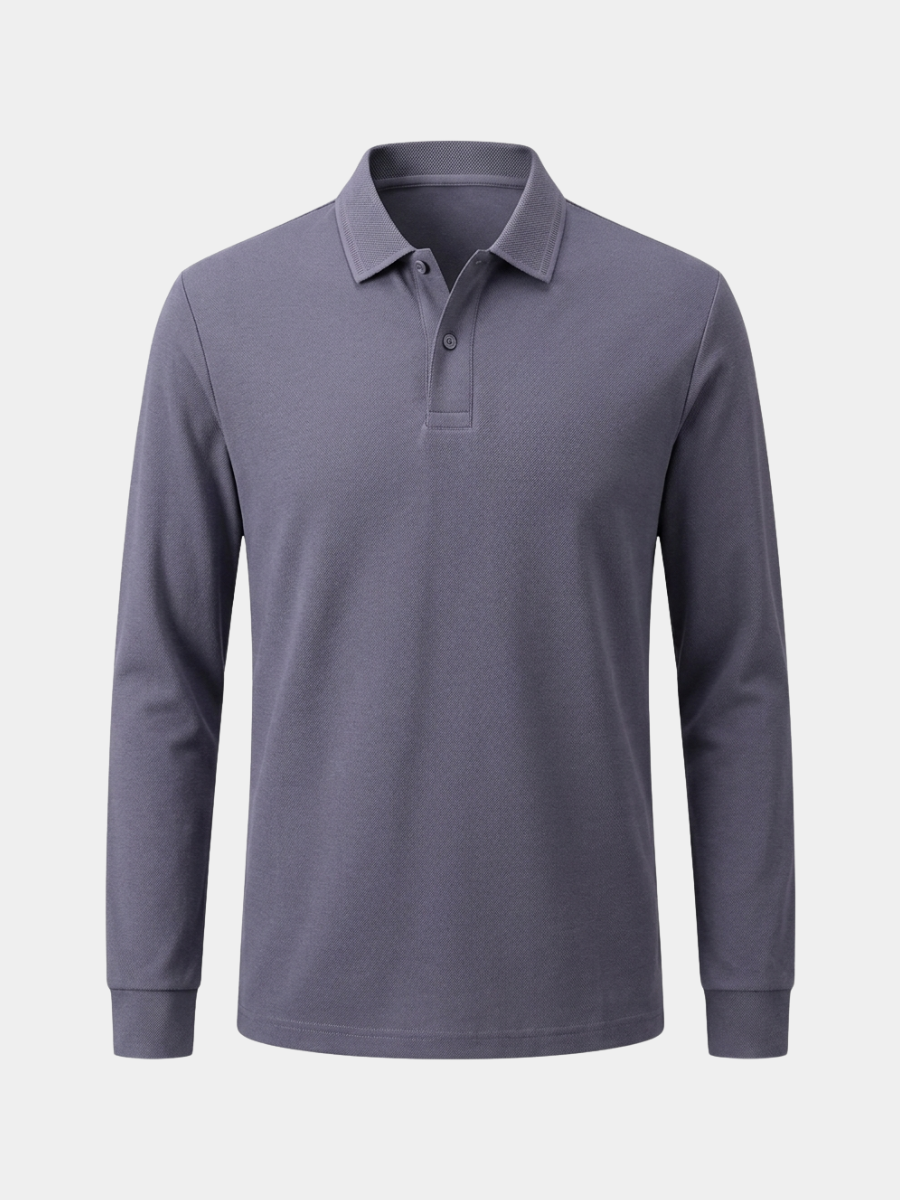 Slate Cotton Long Sleeve Polo