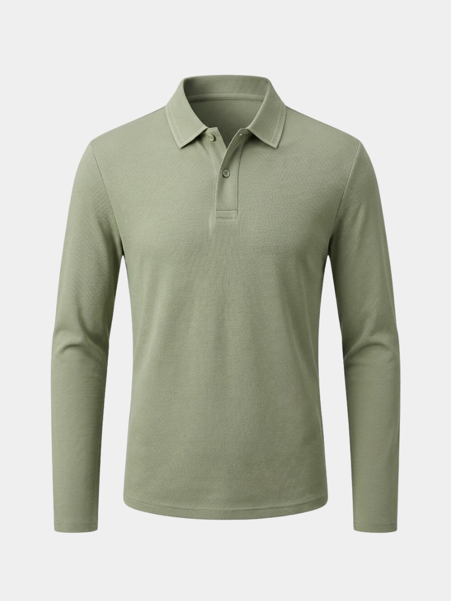Sage Cotton Long Sleeve Polo