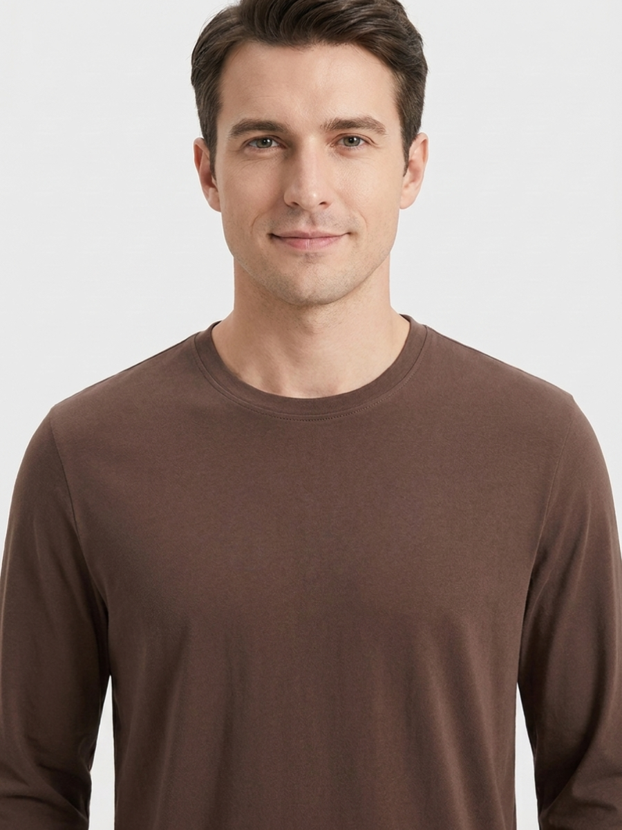 Brown Long Sleeve Cotton Tee