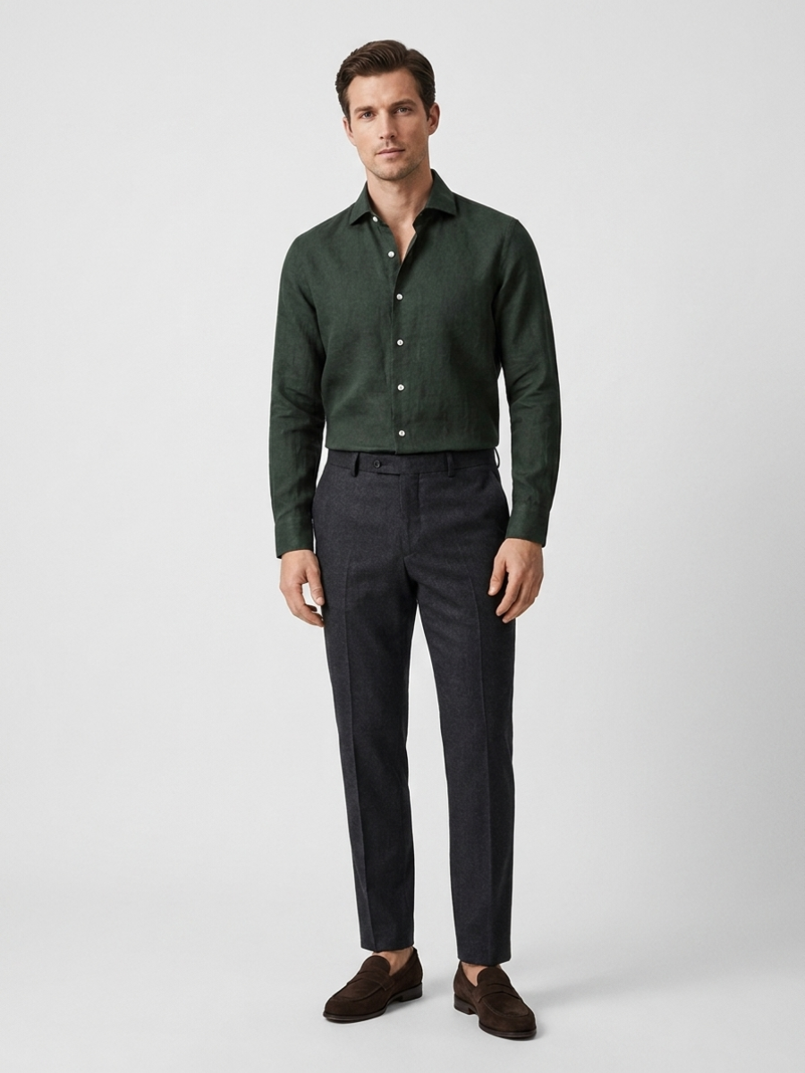 Forest Green Linen Long Sleeve