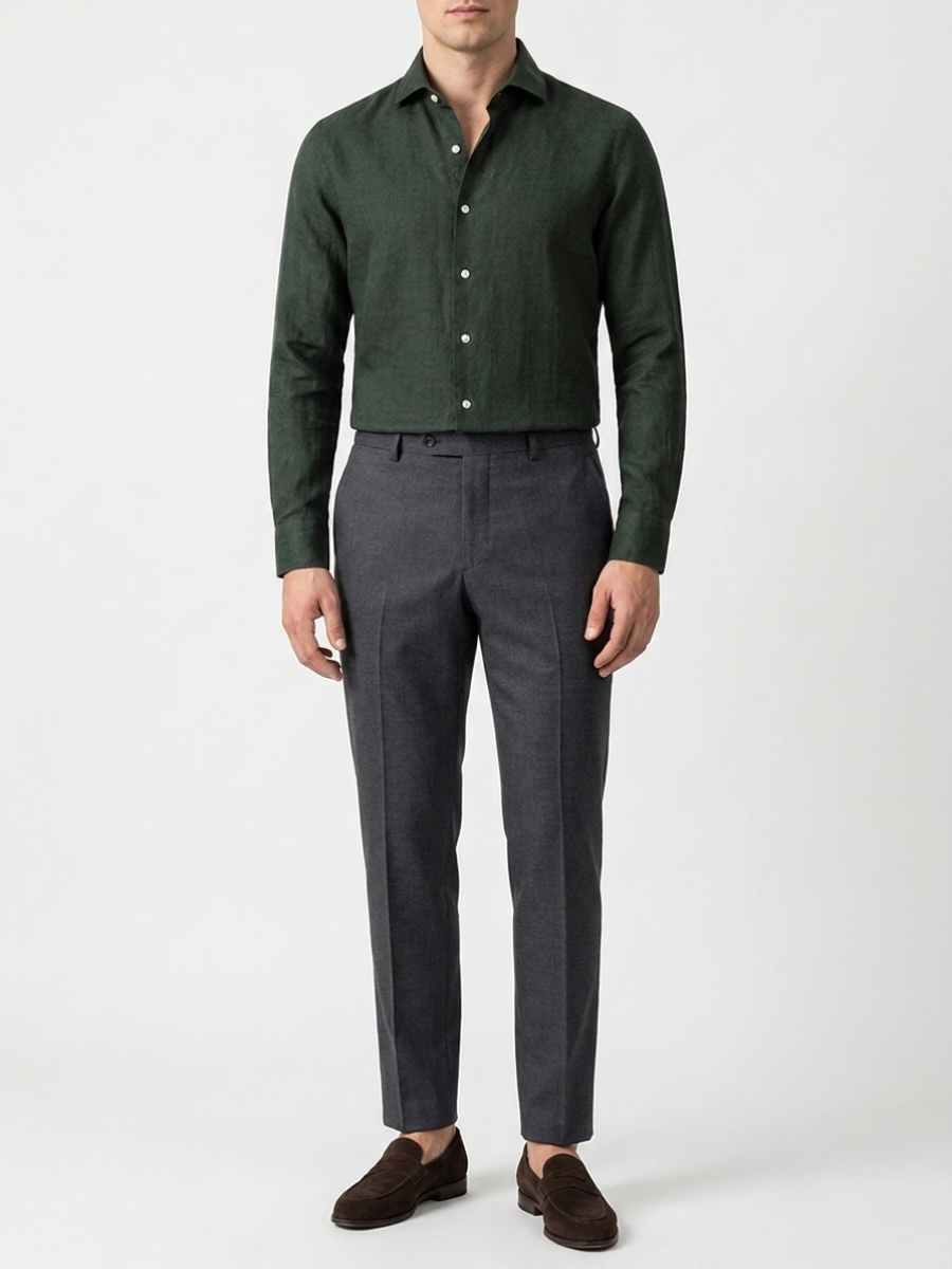 Forest Green Linen Long Sleeve
