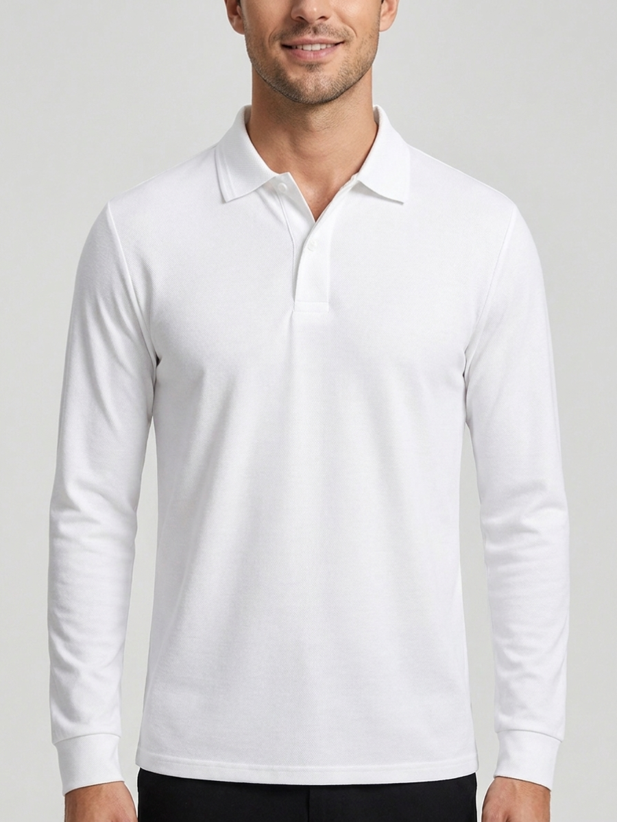 White Cotton Long Sleeve Polo