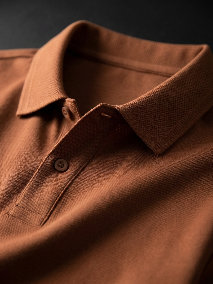 Orange Cotton Long Sleeve Polo