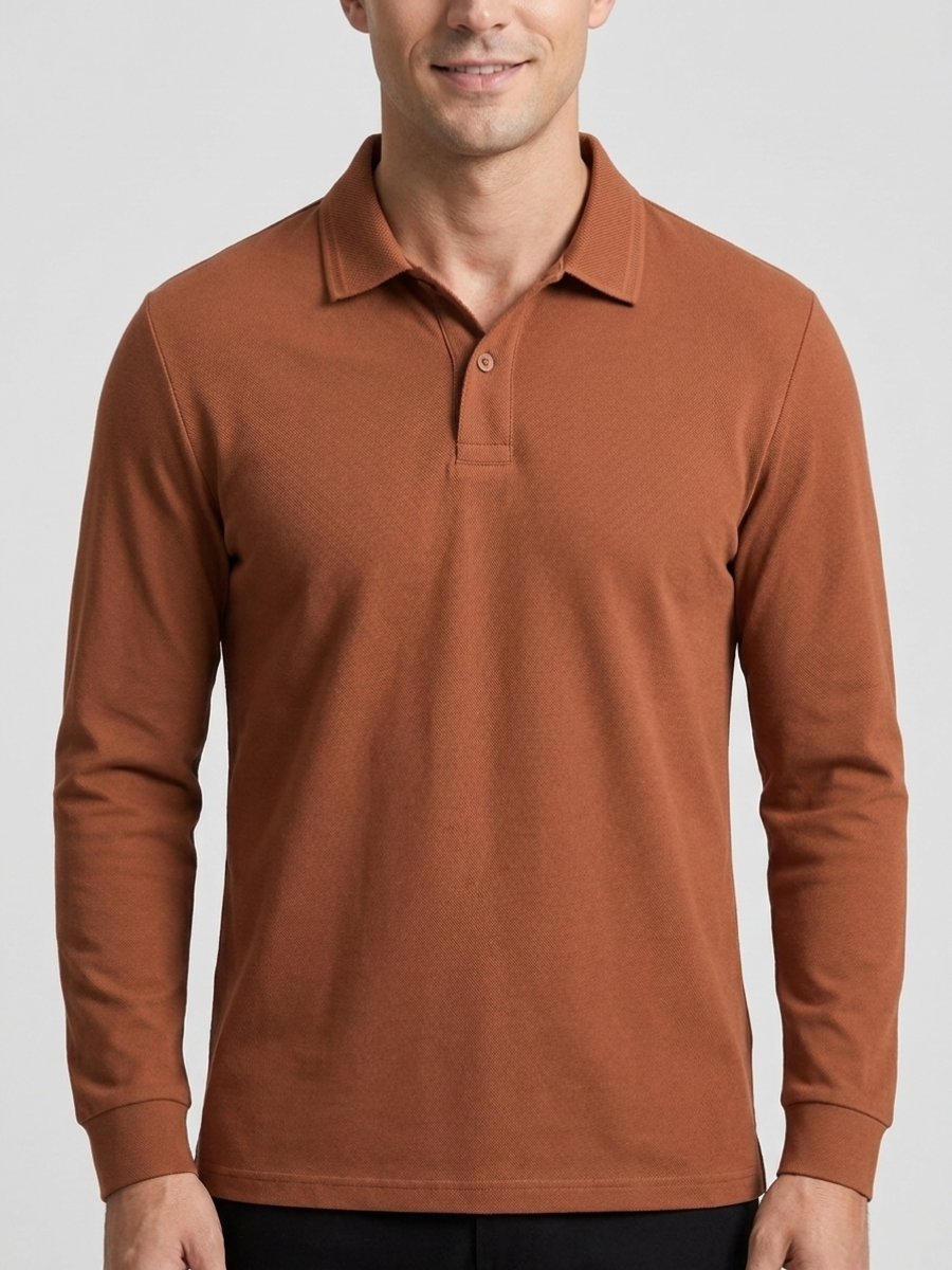 Orange Cotton Long Sleeve Polo