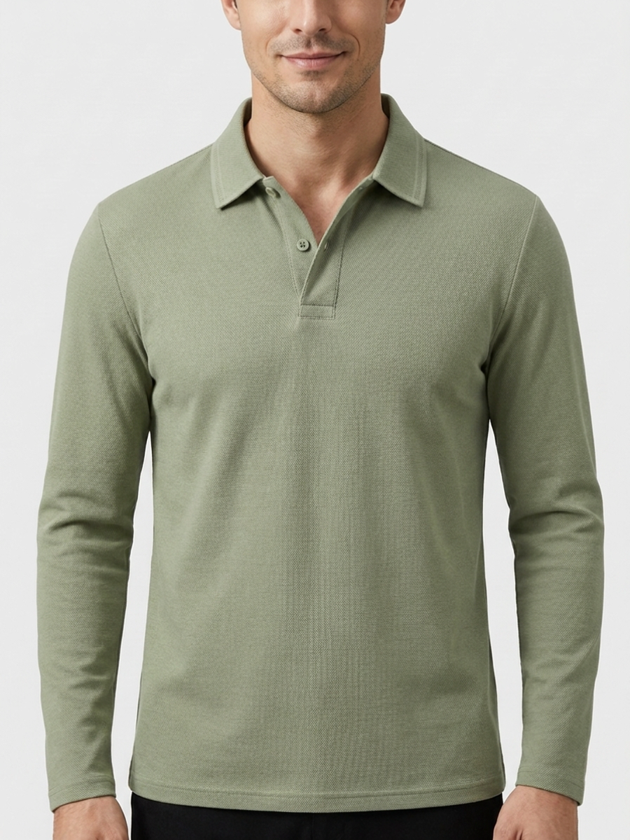 Sage Cotton Long Sleeve Polo