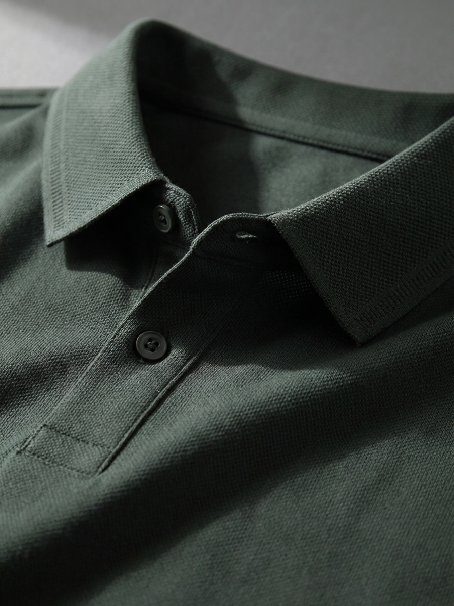 Forest Green Cotton Long Sleeve Polo