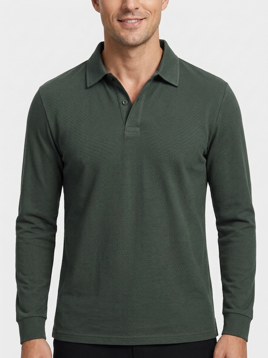 Forest Green Cotton Long Sleeve Polo