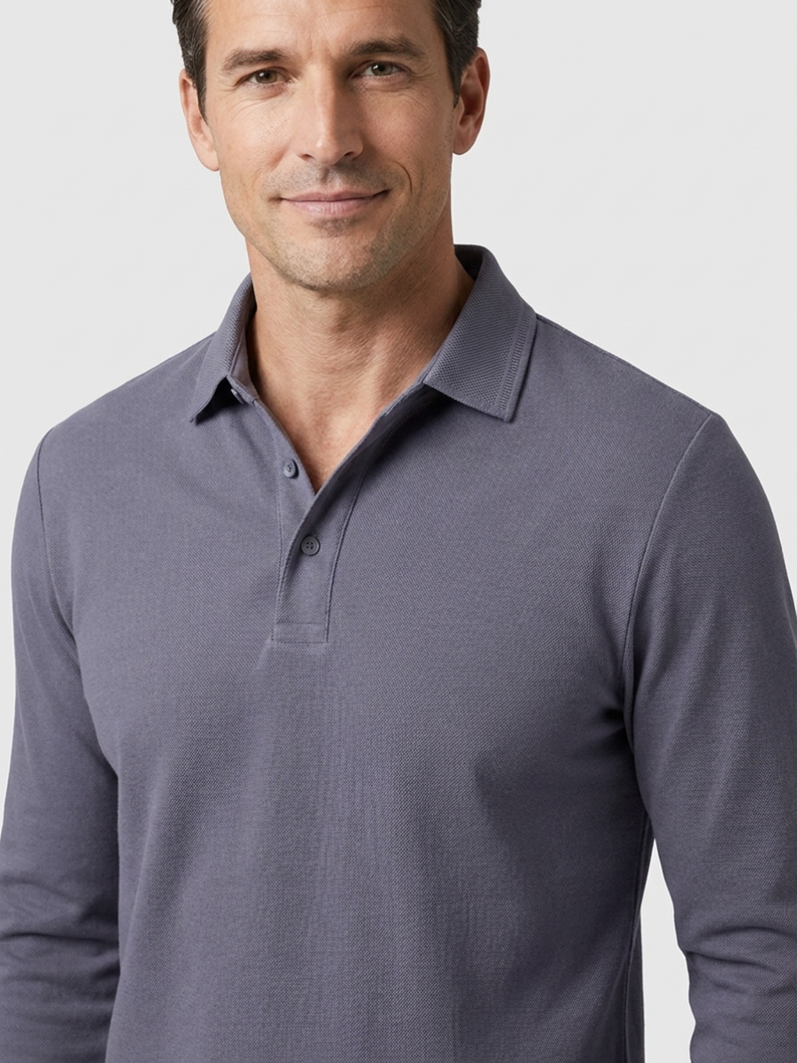Slate Cotton Long Sleeve Polo