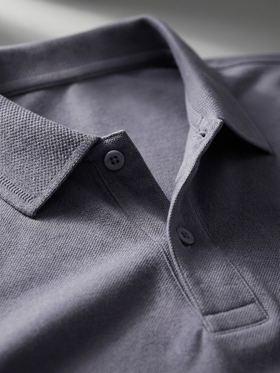 Slate Cotton Long Sleeve Polo