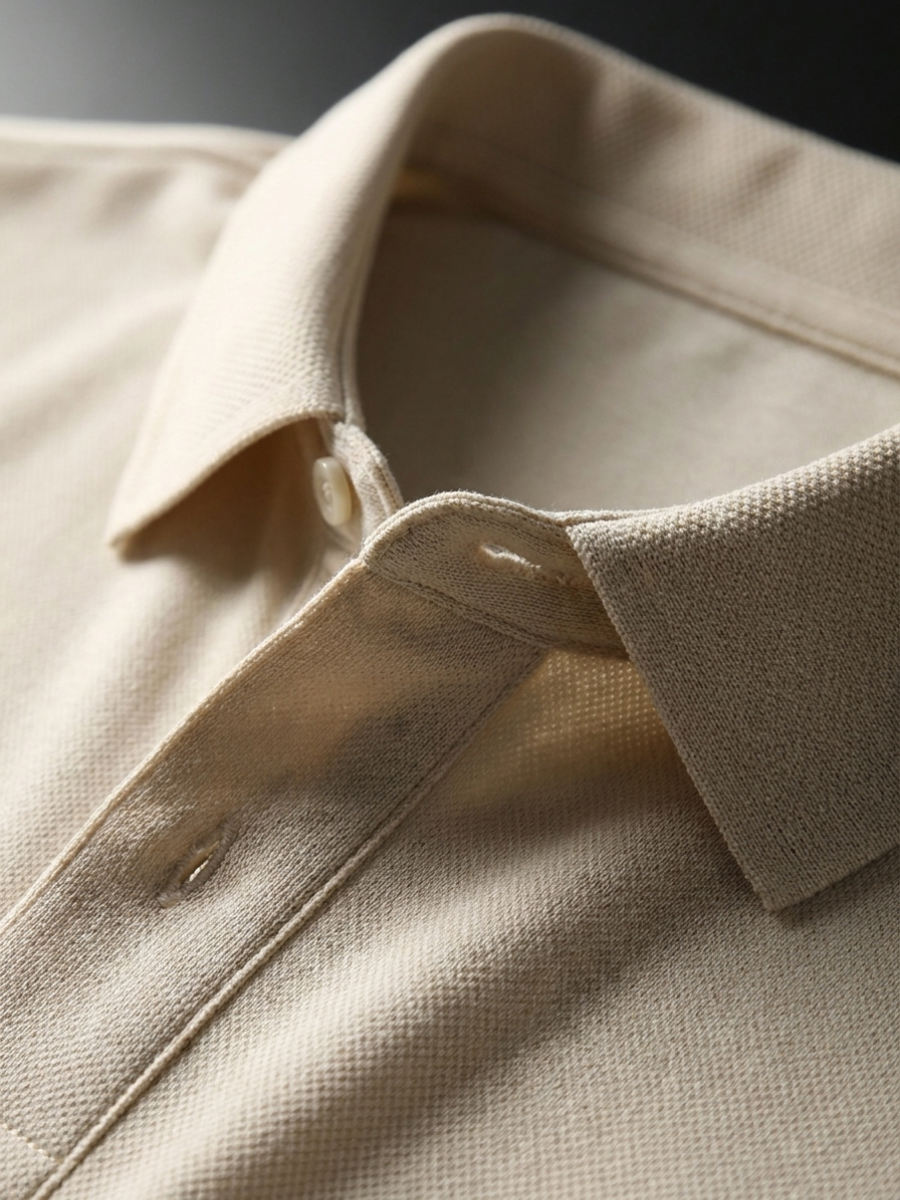 Beige Cotton Long Sleeve Polo