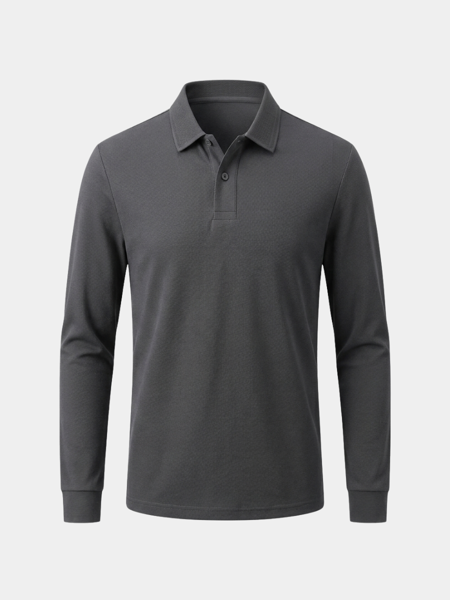 Dark Grey Cotton Long Sleeve Polo