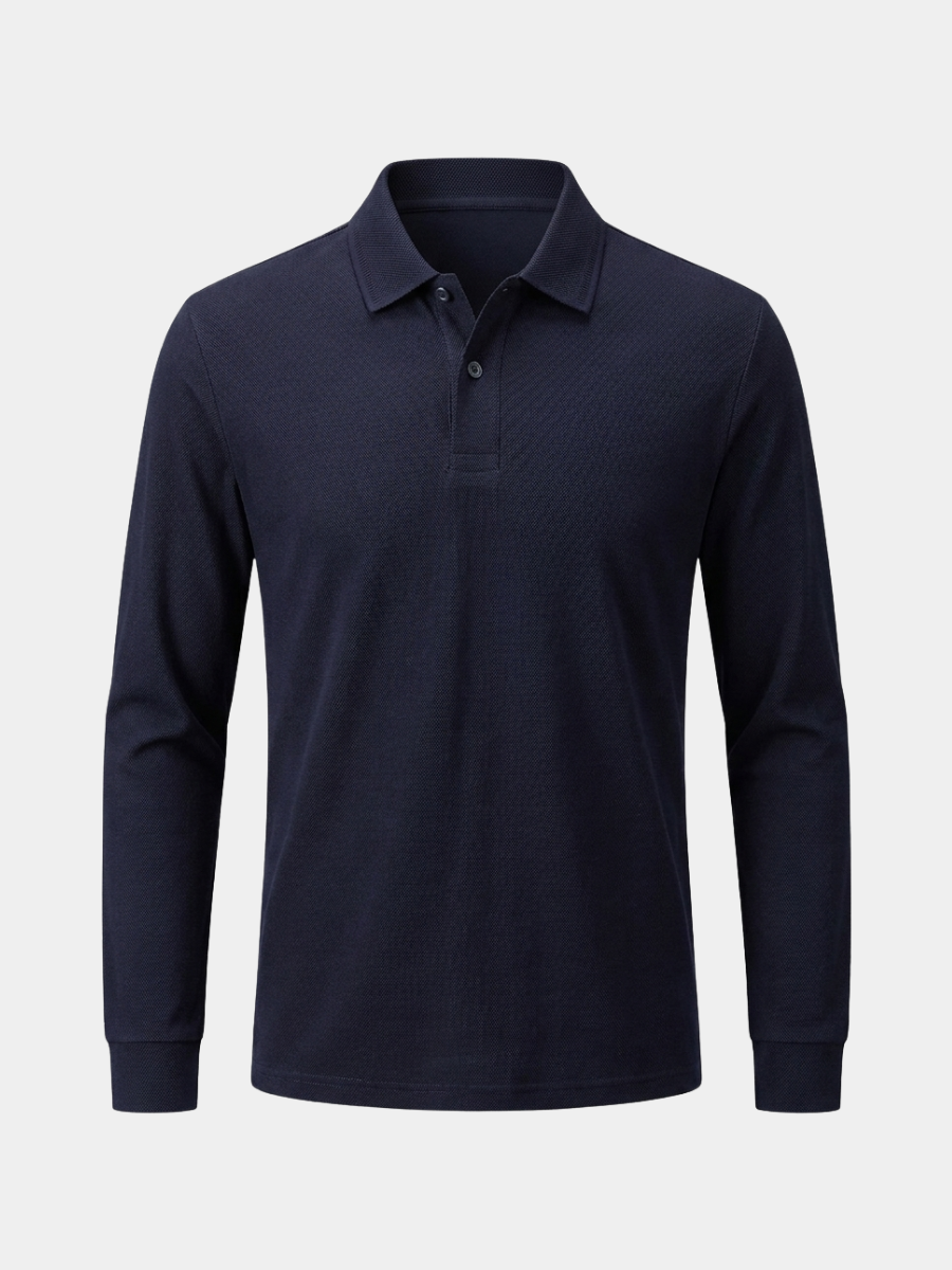 Navy Cotton Long Sleeve Polo