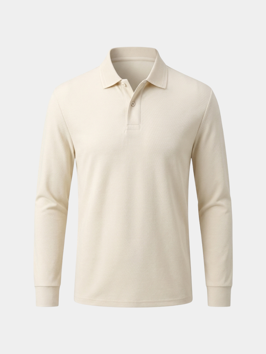 Beige Cotton Long Sleeve Polo