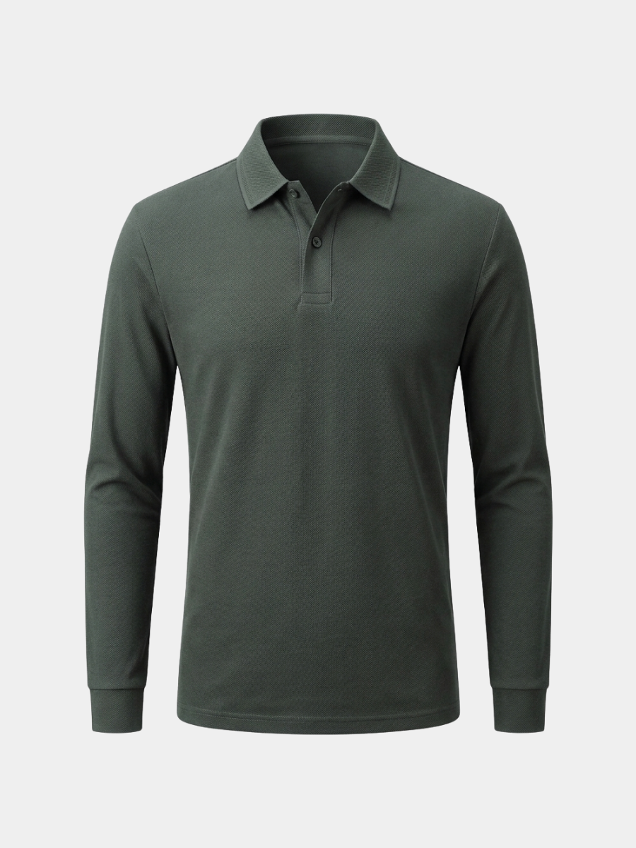 Forest Green Cotton Long Sleeve Polo