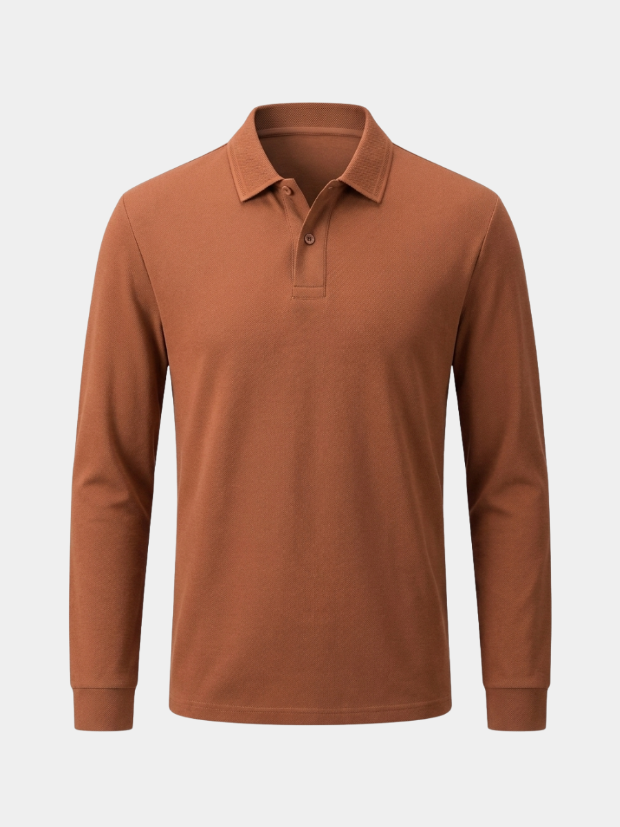 Orange Cotton Long Sleeve Polo