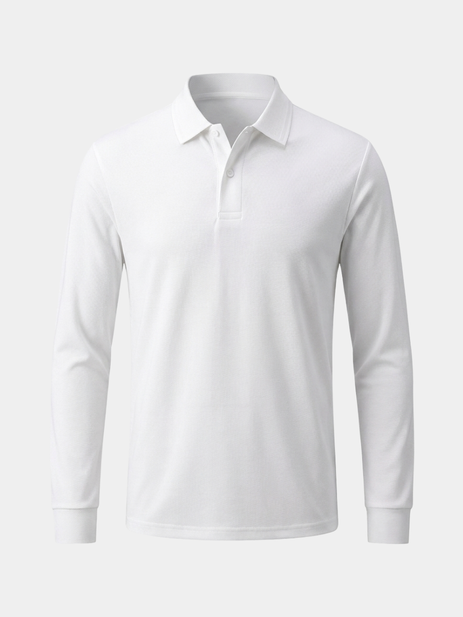 White Cotton Long Sleeve Polo