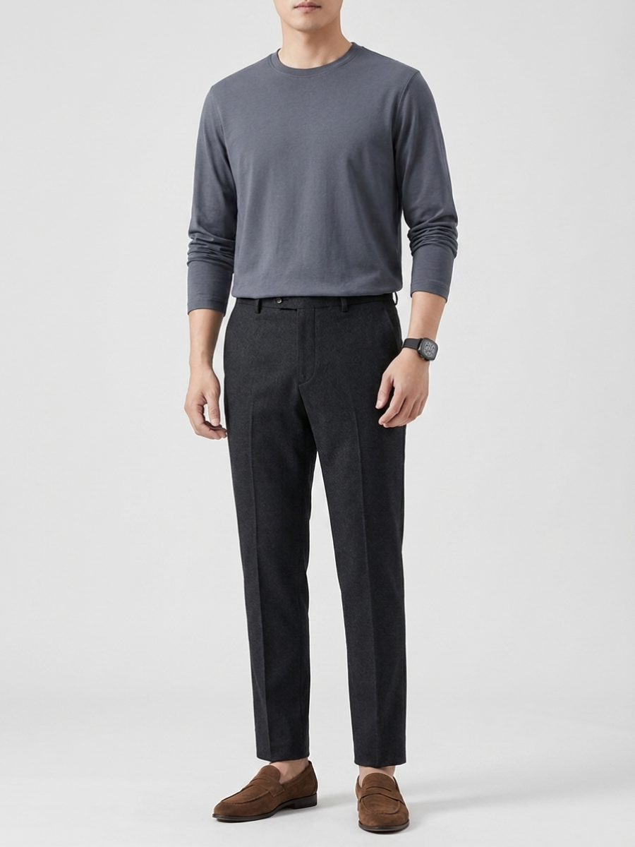Slate Long Sleeve Cotton Tee
