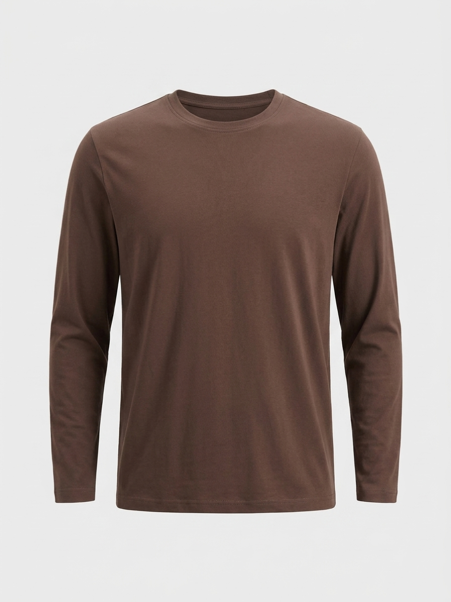 Brown Long Sleeve Cotton Tee