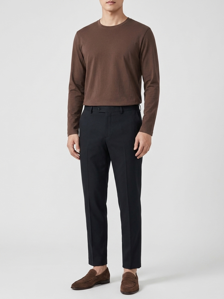Brown Long Sleeve Cotton Tee