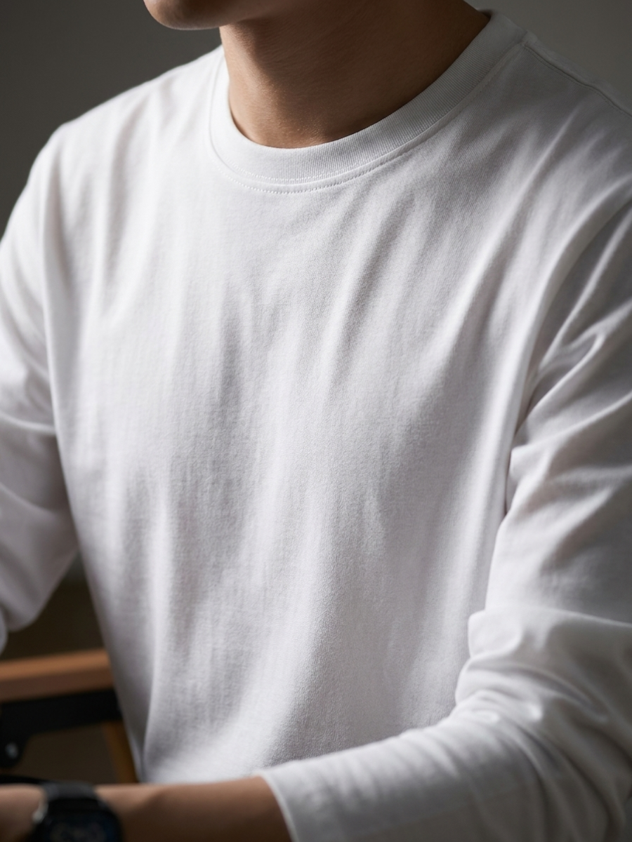 White Long Sleeve Cotton Tee