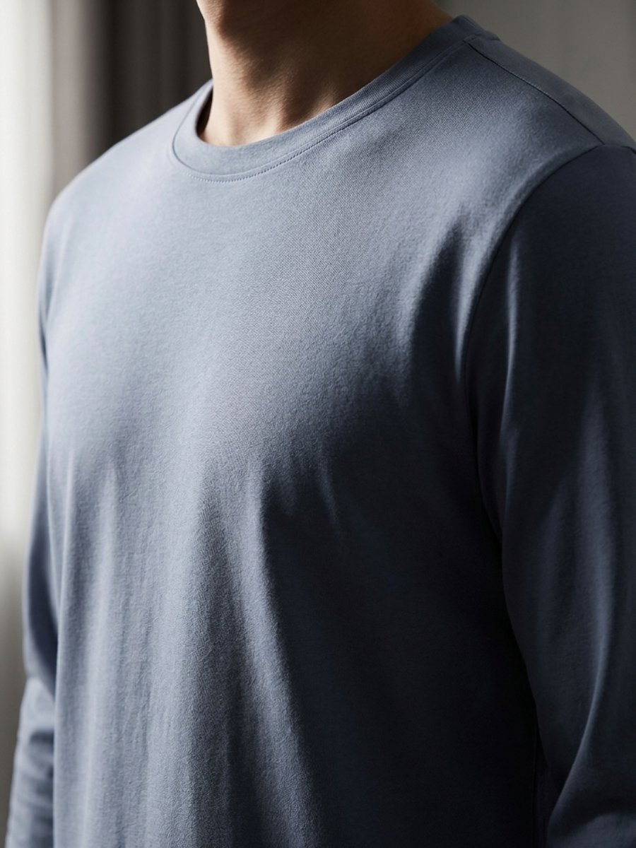 Blue Long Sleeve Cotton Tee